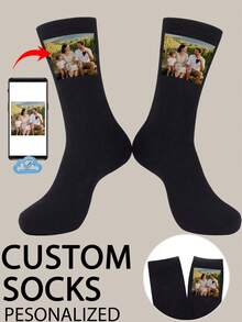 1双定制中筒袜、定制人脸袜、情侣袜、定制照片袜、定制印花袜、个性化搞笑脸袜、定制图片袜、袜子上可印任意脸型、周年纪念礼物、情人节礼物、生日礼物、结婚礼物、母亲节礼物、父亲节礼物、挚友礼物 - 黑色 - 查看 5