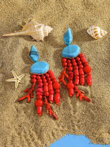 1 Pair Handmade Beaded Bohemian Style Pendant Earrings, Fashion Colorful Resin Coral Drop Earrings Jewelry, Suitable For Women Daily Casual, Party, Holiday, Beach