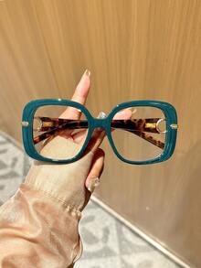 1 件女士方形 Y2K 眼镜框，带透明镜片，波西米亚风格镂空眼镜