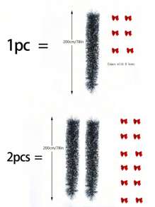 7pcs/1pc Christmas Tinsel Garland, Dark Green Frost Tip Metallic Garland With 6/12pcs Red Bows, Artificial Xmas Garland For Home Indoor Outdoor Christmas Tree Decoration, Holiday Wedding Party Supplies