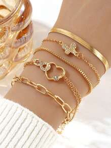 1set Vintage Minimalist Chain Bracelet, Fashion Layered Open Bangle Wrist Ornaments