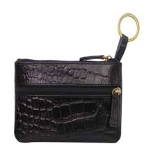 Genuine Leather RFID Coin Purse Wallet For Women - Black Crocodile Pattern