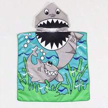 1件卡通连帽浴巾，60厘米*120厘米尺寸，可展开为毯子，涤纶面料制成，带塑料扣儿童斗篷，速干沙滩巾，可爱卡通婴儿游泳浴袍，浴室礼物 - 彩色 - 查看 11