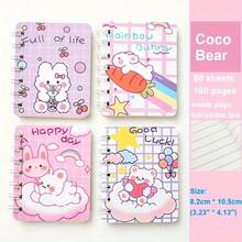 4 件 A7 螺旋笔记本 - 可爱卡通图案，4 种设计，160 页（80 张）厚硬封面迷你日记本，便携尺寸 3.14 英寸 X 4.13 英寸，适用于学校、办公室、笔记记录和书写、主题文具、优质纸质材料