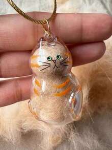 1pc Cute Cartoon Cat Keychain - Clear Oval Keychain Bag Ornament, Suitable For Cat Lovers And Pet Owners Battery-Free Gifts School Car Accessories Goth Y2k - Multicolor - View 2