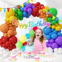 113pcs Rainbow Balloon Arch Kit, Includes Red, Purple, Yellow, Blue, Orange, White, Lime Green Balloons, Suitable For Graduation, Baby Shower, Colorful Rainbow, Boy/Girl Kids Birthday Party Decor - Multicolor - View 3