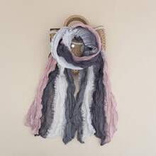 1pc Women Long Lightweight Ombre Linen-Look Scarf, Soft Breathable Pleated Shawl Wrap, Fashionable For Daily Outfits, Beach, Travel And Sun Protection