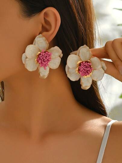 1 对优雅复古轻盈香槟色花朵耳环，甜美花卉耳环，适合女士，适合度假和日常佩戴