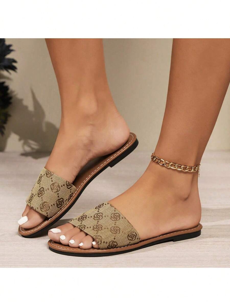 Damen Blumenmuster Slide Sandalen, Lässig Offene Zehe Sommerschuhe, Leichtgewichtige Slide Sandalen