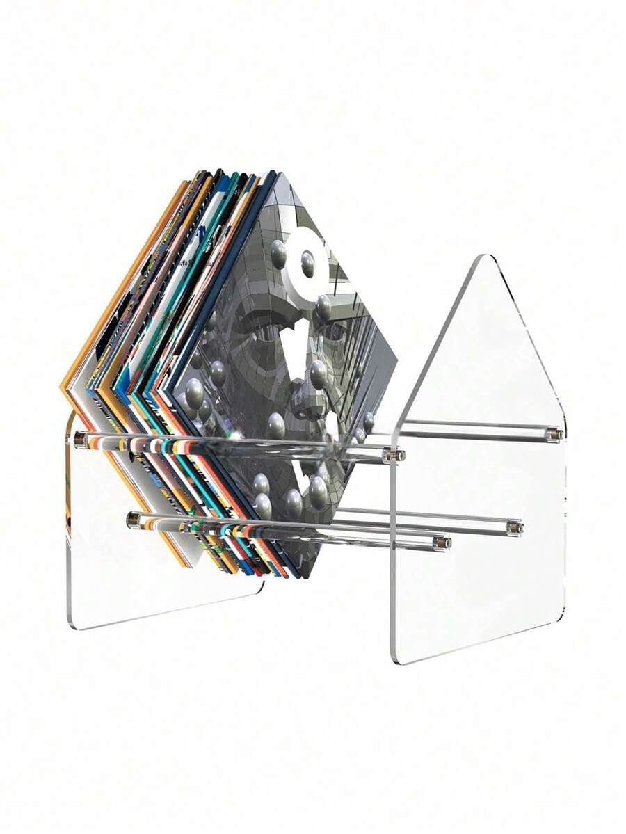 Présentoir en acrylique transparent pentagonal pour livres, magazines, fichiers, support pour CD, disques vinyles - Transparent - Voir 1