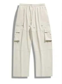 YINGHU Men's Multi-Pocket Solid Color Cargo Pants, Suitable For Autumn, Vacation, Commuting, Sports, Outdoor Activities, Fitness, Jogging, Versatile Straight Leg Trousers