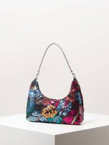 Bolso de hombro elegante y colorido para mujer con lentejuelas, bolso con estampado floral, para fiesta de novias, bolso de lentejuelas, bolso de baile de graduación, accesorios de baile de graduación, bolso de mano de señora de estilo premium, artículos de boda, bolso elegante para mujeres (patrón aleatorio)