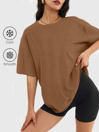 Speed mate Camiseta holgada de hombros caídos de unicolor, unisex