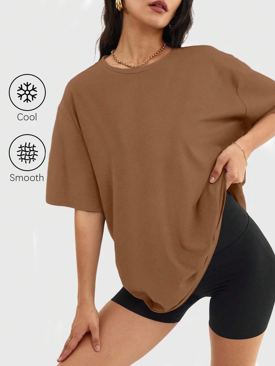 Speed mate Solid Color Dropped Shoulder Loose T-Shirt, Unisex