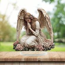 2D Flat Garden Angel Acrylic Desktop Decor - Elegant Blessing Symbol Suitable For Home And Office, Great For Bedroom, Cafe, Living Room, Garden And Balcony