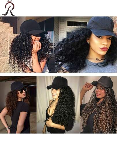 Long-Haired Baseball Cap, Long And Quirky Curly Hair, Synthetic Wig, Matching Wig, Adjustable Cap, Elegant Women's Baseball Cap Wig And Long African Curl, Synthetic High-Temperature Fiber Wig Adjustable Elastic Net Cap, All Multi-Functional Styles - Black Cap + Wig Combination