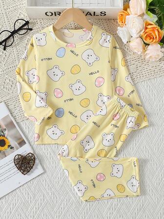 2pcs Girl Children Sleepwear Set, Long Sleeve Top And Long Pants, Thin Pajama For Autumn/Winter, Suitable For Young Girl Aged 4-12 Years Old