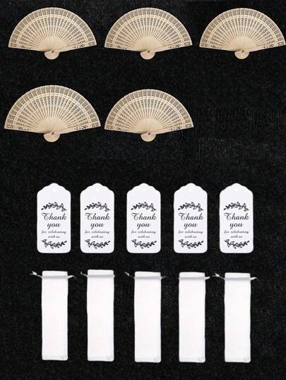 3/15pcs Wooden Hand Held Folding Fans With Sheer Bag, Thank You Card And Tassel, Suitable For Wedding Party Favors