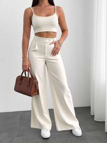 Sily Moda Women's Tailored Trousers With Italian Crossover Zip Detail - Màu be - Xem 2