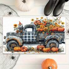 1 pieza Felpudo de goma con estampado de camioneta, calabaza amarilla otoñal, girasol, para puerta, baño, cocina, sala de lavandería, decoración de vacaciones, decoración del hogar, decoración de fiesta, decoración de boda, decoración de cocina