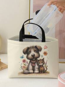 狗狗图案双面印花便携式保温午餐袋大容量冰袋适用于办公室学校旅行返校学校用品袋适用于学校工作午餐袋女士冷藏袋野餐配件学校配件学校午餐盒