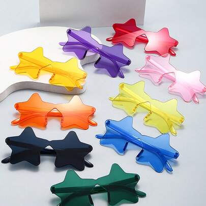 Joivida 1-10Pcs- Rimless Five-Pointed Star Shaped Frameless Glasses Transparent Candy Color Eyewear Party Glasses For Party Favor, Perfect For Pool And Beach Parties Summer Parties, Birthday Parties. Carnival, Fun Events Or Party Favors, (More Colors Random)