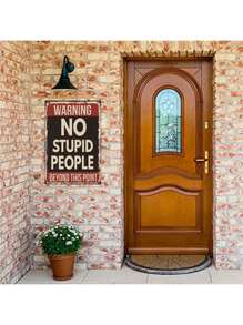 1pc 8*12 Inch Funny Metal Tin Sign Vintage Plaque Warning No Stupid People Beyond This Point Room Restaurant Bar Cafe Garage Home Wall Decor Water-Proof Dust-Proof