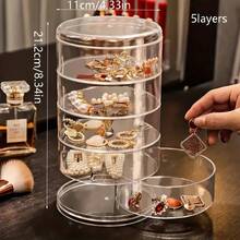 1pc 360° Rotatable 5-Tier Jewelry Box, Clear Rotating Earrings And Bracelet Organizer, Multi-Functional Tabletop Storage With Dustproof Lid, Plastic Accessory Holder Jewelry Boxes - Clear - View 2