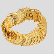 1 件奢华手工迪拜阿拉伯婚礼珠宝硬币镀金手链、手镯女士礼物 - 金色 - 查看 4