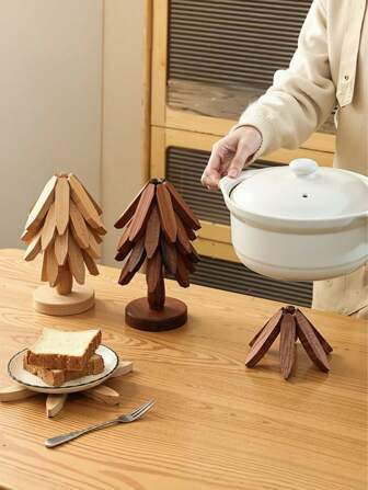 3pcs/5pcs Wooden Triangle Trivets Holder Heat Resistant Tree Shaped Coasters, Decorative Hot Pad Holder For Table, Christmas Tree Dessert Stands, Creative Multi-Functional Decor Home Decor Christmas Decorations Room Decor