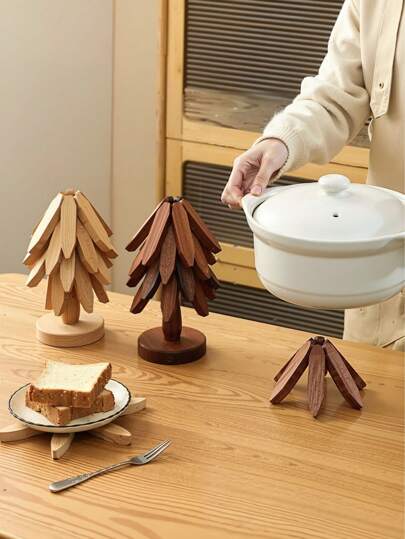 3 pezzi/5 pezzi Porta oggetti caldi in legno a forma di triangolo, sottobicchieri resistenti al calore a forma di albero, sottopentole decorativi per tavolo, portadessert per albero di natale, decorazione multifunzionale creativa