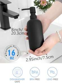1 Peça Dispensador de Sabão Recarregável Preto Fosco de 16oz, Adequado para Bancadas de Banheiro e Cozinha