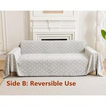 Loveseat Cover Sheet Blanket, Cotton Woven Reversible Anti Slip Cushion Covers 2 Seater Couches With Armrest, Living Room Furniture Decor Slipcovers Protector Pets - 灰白色 - 查看 6
