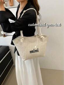 1 件夏季海滩草编托特包，带定制刺绣，编织单肩包带小袋，绳柄休闲手提包，女士轻便旅行包，度假海滩必备，送给她的礼物 - 彩色 - 查看 1