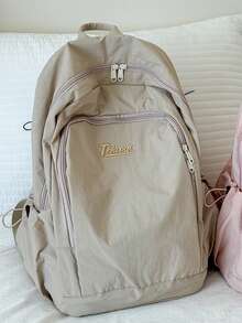 1 件简约大容量刺绣字母背包，多层设计适合旅行、度假、装衣服、书籍、笔记本电脑