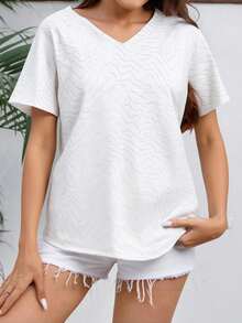 Camiseta Tallas Grandes Mujer Toque De Estampado Muscular Gran Escote Que Deja Al Descubierto La ClavíCula Mangas Con Volantes - Albaricoque - Ver 2