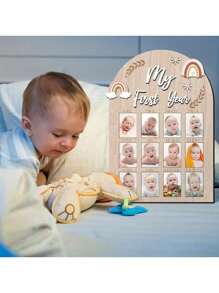 Three Styles - My First Year Wooden Milestone Photo Frame -12-Month Birthday Souvenir, Vertical Collage Style, With Leaf Design, Perfect For One-Year Photos And Monthly Milestones, Photography Props, Baby Showers - Multicolor - View 6