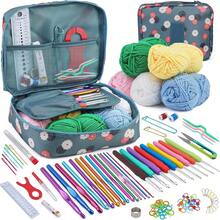 HALMAN Juego completo de ganchillo,67pc, Juego de ganchos de ganchillo, accesorios de herramientas de tejido en bolsa de PU, Kit de Ganchos y Accesorios para Tejer, Kits De Croché, paquete completo de , Pompón de lana*2,Ganchillo de mango suave*9, Marcadores de puntada*10, Ganchillo con mango de plástico*8, Anillos circulares de conteo Ppen*10, Dedal*1,Contador de filas*2, Calibre de tejer*1,regla suave*1,Protector de pinta de agujas*4, Titular de la puntada*3, Cortar con tijeras*1, aguja de ojo grande*6,lana*5, Agujas con forma de lazo*3,  ideal para principiantes y aprendices de ganchillo, regalo para mujeres,adecuado para principiantes, textiles hechos a mano, regalos de cumpleaños - Multicolor - Ver 2