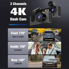 Dash Camera For Cars, 4K Full UHD Car Camera Front Rear With Free 32GB SD Card, Dashcams For Cars With Night Vision, 24 Hours Parking Mode, WDR, G-Sensor, Motion Detection - Black - View 6