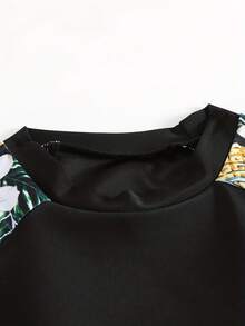 Elegante Traje De Baño De Dos Piezas, Blusa Y Pantalón De Manga Larga Con Estampado Tropical Para Mujer Durante Vacaciones En La Playa - Amarillo - Ver 4