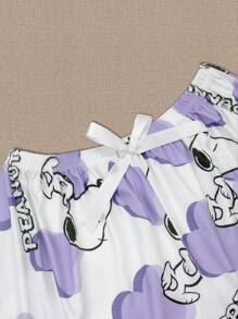 SNOOPY Authorized PEANUTS Snoopy Summer Sweet Cartoon Graphic Top & Shorts Women's Summer Cute Style Pajama Two Pieces Set Outfit