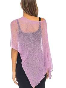 Women Knit Cover-Up, See-Through Solid Irregular Loose Pullover Summer Beach Tops - 紫色 - 查看 2
