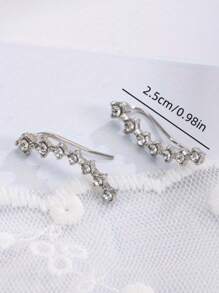 1 Pair Minimalist Single Row 7 Cubic Zirconia Design Women Earrings, Fashionable Summer Date Dress Accessories
