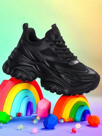 7cm Platform Casual Sports Shoes For Women, EVA Soft Sole Comfortable Shock Absorbing Plus Size Sneakers, Cute Outdoor High-Top Wedge Shoes, Round Toe Lace-Up Breathable Mesh Fabric Summer Sandals, Suitable For Daily, Date, Gym, Work