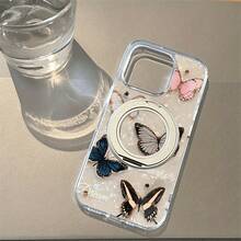 Funda para teléfono 1PC Cinco Patrones de Diseño, Acrílico Trasero de Alta Transparencia Fuerte Soporte de Succión Magnético Giratorio Magnético, Fondo Transparente y Liso Soporte Vertical Anticaída Teléfono Móvil, Adecuado 16Promax, 16 15Pro 14 13P - Blanco - Ver 1