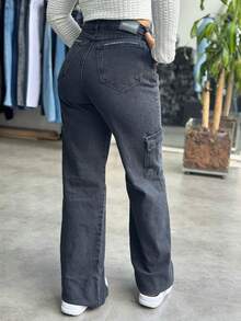 Wide Leg Cargo Jeans With Pocket White Level - Marbled Graphite - View 2