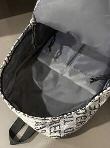 Casual Large Capacity English Numeral Graffiti Contrast Color Multi-Pocket Functional Backpack, Unisex, Suitable For School, Commuting, Shopping, Travel