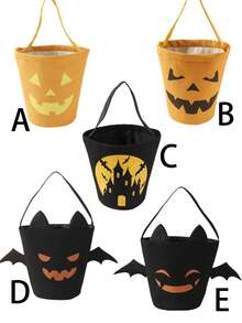 1 peça de balde de abóbora de Halloween com desenho animado, rosto assustador, asas de diabo, sacola de presente de doces, decoração de festa de doces ou travessuras de lona, bolsa portátil, cesta de armazenamento de doces - Multicolorido - Ver 7