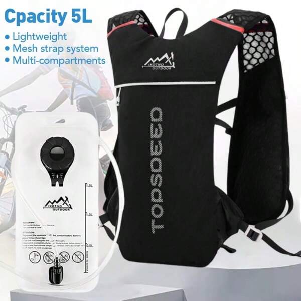 IXOTNO Running Vest For Women Men, Lightweight Waterproof Breathable Sports Polyester Vest Bags, 5L Black Running Backpack+1.5L Water Bag,Adjustable Running Hydration Vest For Trail Running Marathon Race ﻿