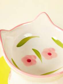 PETSIN 1 件陶瓷寵物碗可愛多功能貓碗防傾翻餵水貓碗斜口易於清潔貓碗寵物餐具